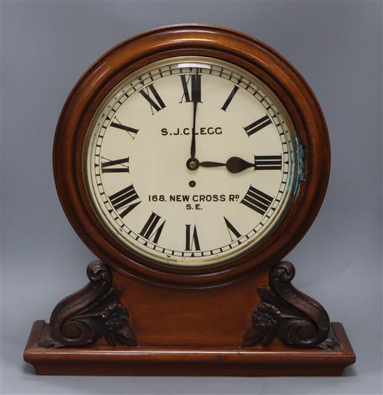 A Victorian mahogany fusee wall clock, the dial signed S J Clegg 168 New Cross Road. S.E.